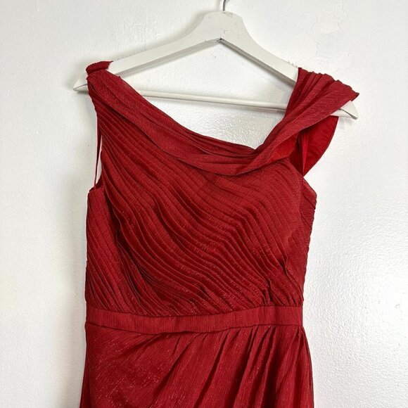 MAC DUGGAL Draped One Shoulder Chiffon Gown in Crimson Red Size US 4 - Picture 3 of 10